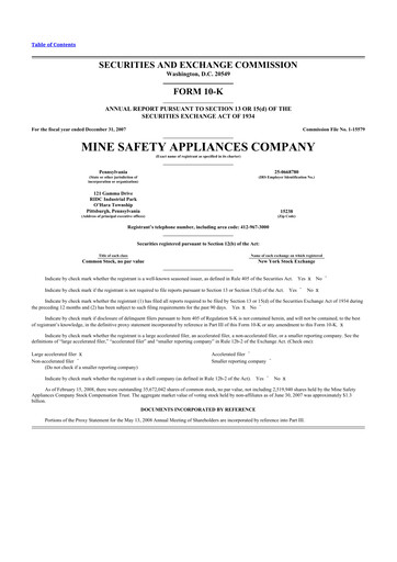 Miniature MSA Safety 10-K Rapport annuel 