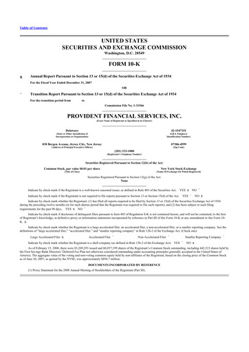 Thumbnail Provident Financial Services 10-K Annual Report 