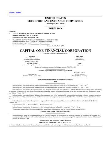 Miniature Capital One 10-K Rapport annuel 