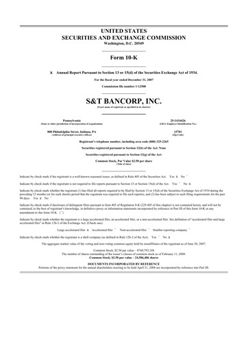 Thumbnail S&T Bancorp 10-K Annual Report 