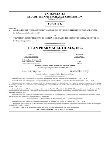 Thumbnail Titan Pharmaceuticals
 10-K Annual Report 