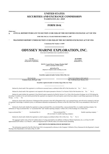 Thumbnail Odyssey Marine Exploration 10-K Annual Report 