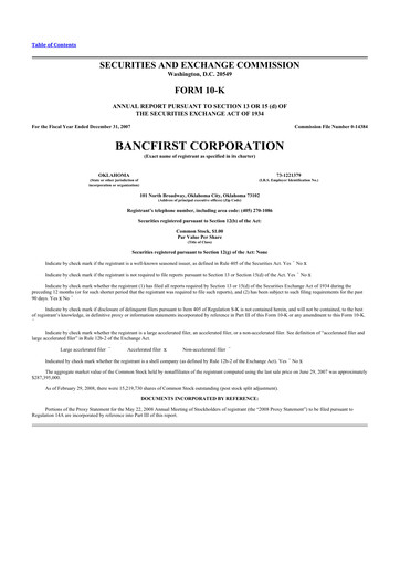 Miniature BancFirst 10-K Rapport annuel 