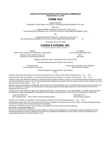 Thumbnail Cohen & Steers 10-K Annual Report 