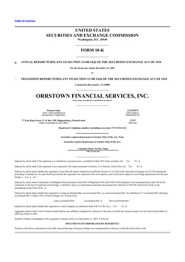 Thumbnail Orrstown Financial Services 10-K Annual Report 