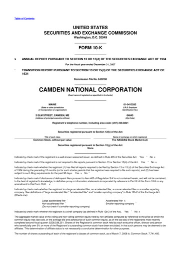 Thumbnail Camden National Corporation
 10-K Annual Report 
