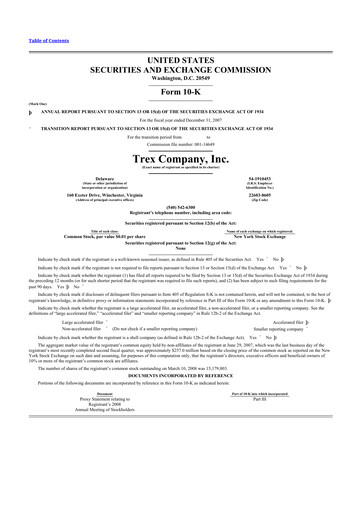 Thumbnail Trex 10-K Annual Report 
