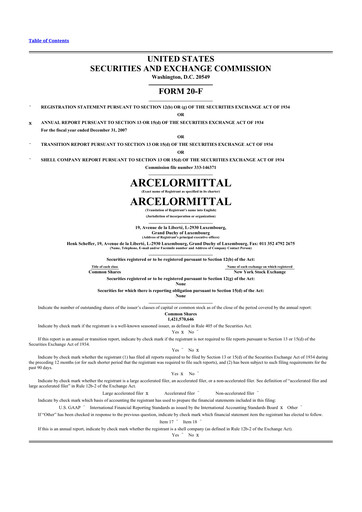 Thumbnail ArcelorMittal 20-F Annual Report 