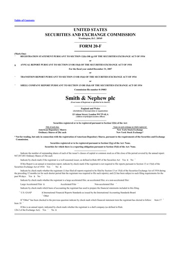 Miniature Smith & Nephew
 20-F Rapport annuel 