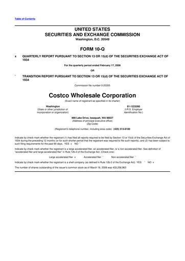 Miniature Costco 10-Q Rapport trimestriel  