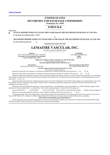 Thumbnail LeMaitre Vascular 10-K Annual Report 