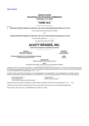 Thumbnail Acuity Brands
 10-Q Quarterly Report FY 