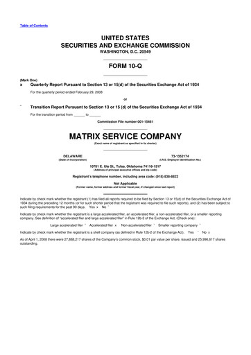 Thumbnail Matrix Service Company 10-Q Quarterly Report FY 