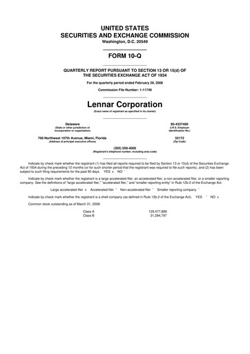 Miniature Lennar 10-Q Rapport trimestriel  