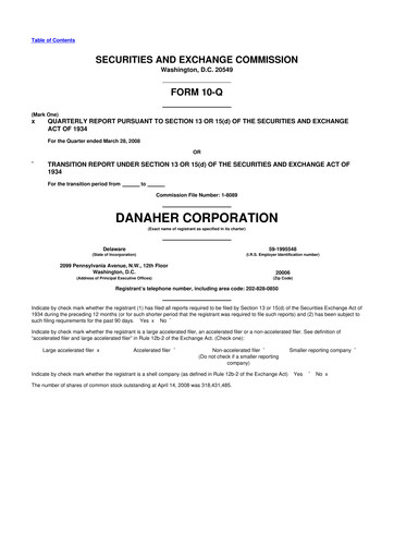 Miniature Danaher 10-Q Rapport trimestriel  