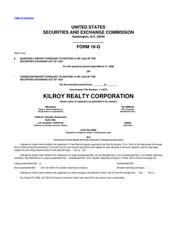 Thumbnail Kilroy Realty 10-Q Quarterly Report FY 