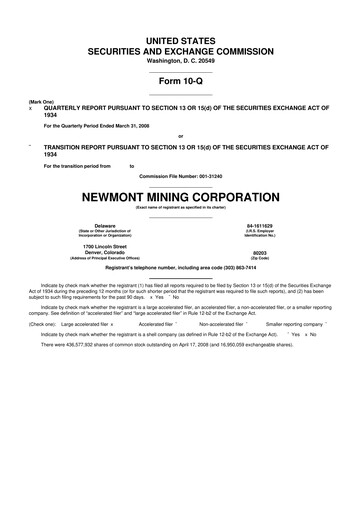 Thumbnail Newmont 10-Q Quarterly Report FY 