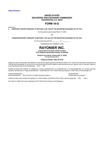 Thumbnail Rayonier 10-Q Quarterly Report FY 