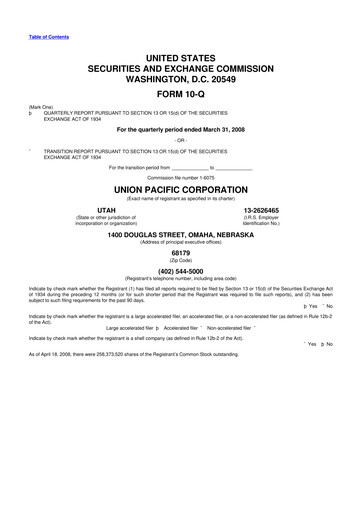 Thumbnail Union Pacific Corporation 10-Q Quarterly Report FY 