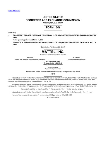 Thumbnail Mattel
 10-Q Quarterly Report FY 