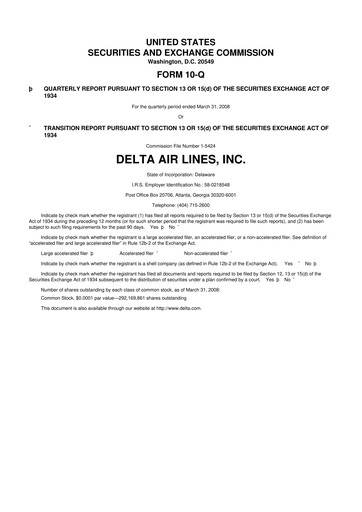 Thumbnail Delta Air Lines 10-Q Quarterly Report FY 
