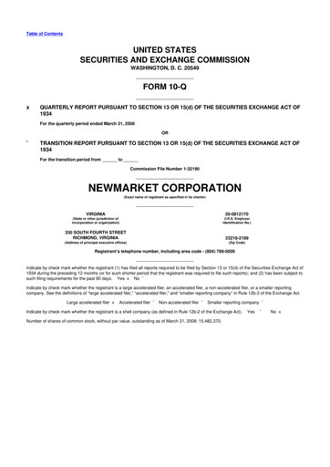 Miniature NewMarket Corp 10-Q Rapport trimestriel  
