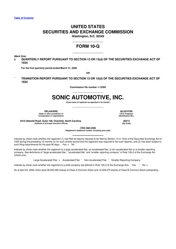 Thumbnail Sonic Automotive
 10-Q Quarterly Report FY 