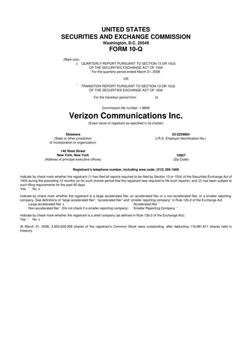 Thumbnail Verizon 10-Q Quarterly Report FY 