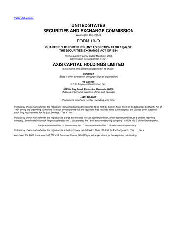 Miniature AXIS Capital
 10-Q Rapport trimestriel  