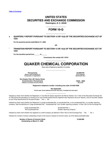 Miniature Quaker Houghton 10-Q Rapport trimestriel  