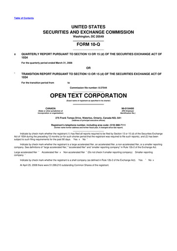 Thumbnail OpenText 10-Q Quarterly Report FY 