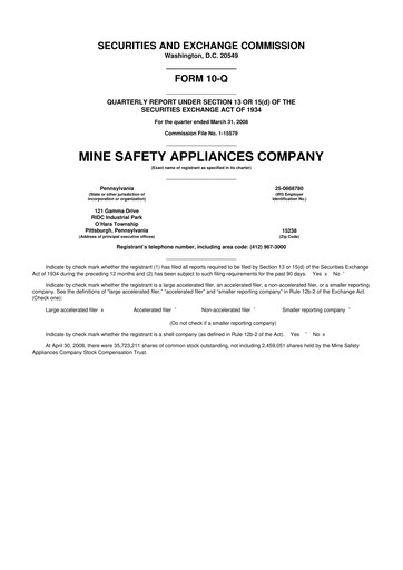 Miniature MSA Safety 10-Q Rapport trimestriel  