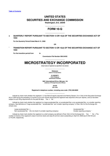 Miniature Strategy 
 (MicroStrategy) 10-Q Rapport trimestriel  