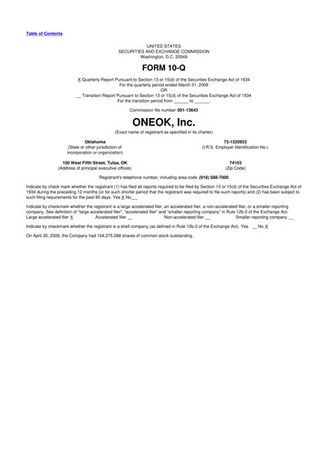 Vorschaubild Oneok 10-Q Quartalsbericht  