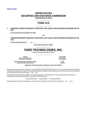 Miniature Faro Technologies
 10-Q Rapport trimestriel  