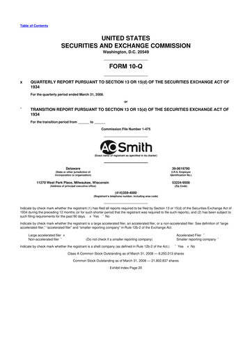 Thumbnail A. O. Smith 10-Q Quarterly Report FY 