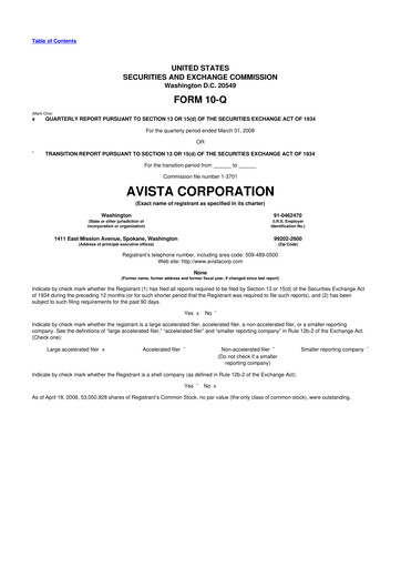 Thumbnail Avista
 10-Q Quarterly Report FY 