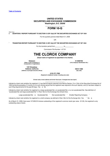 Thumbnail Clorox 10-Q Quarterly Report FY 