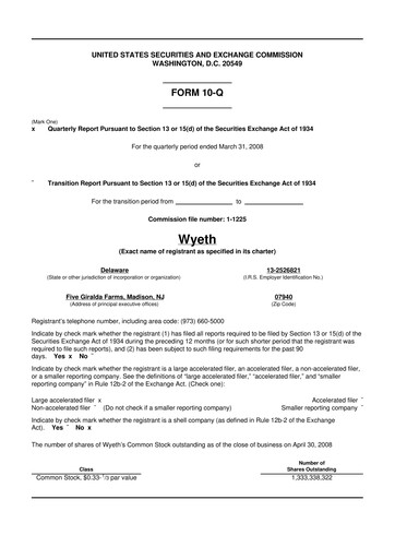 Miniature Wyeth 10-Q Rapport trimestriel  