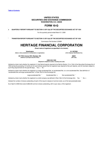 Thumbnail Heritage Financial 10-Q Quarterly Report FY 