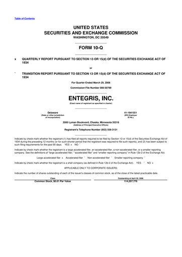 Miniature Entegris 10-Q Rapport trimestriel  