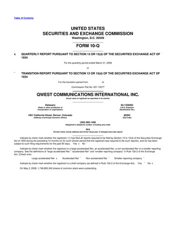 Thumbnail Qwest Communications International 10-Q Quarterly Report FY 