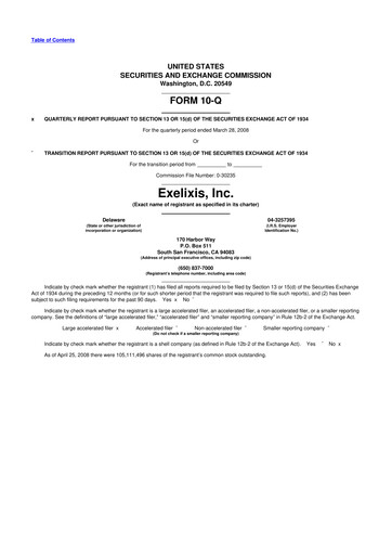 Thumbnail Exelixis 10-Q Quarterly Report FY 