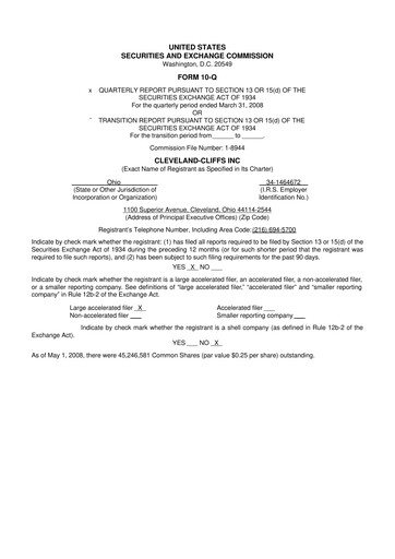 Vorschaubild Cleveland-Cliffs 10-Q Quartalsbericht  