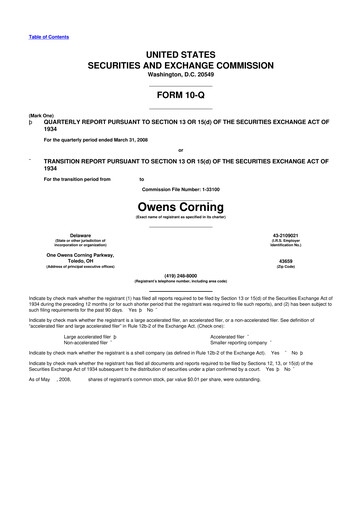 Miniature Owens Corning
 10-Q Rapport trimestriel  