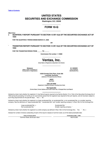 Miniature Ventas 10-Q Rapport trimestriel  