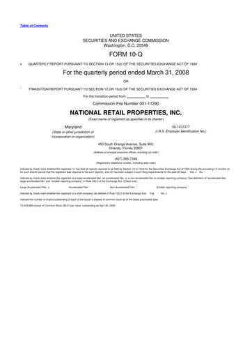 Thumbnail NNN REIT 10-Q Quarterly Report FY 