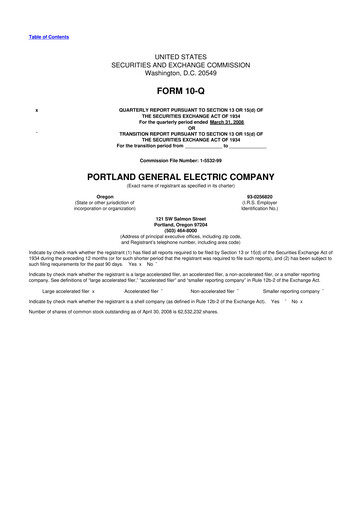 Miniature Portland General Electric
 10-Q Rapport trimestriel  