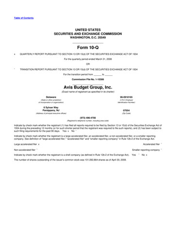 Thumbnail Avis Budget Group
 10-Q Quarterly Report FY 