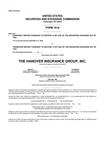 Thumbnail Hanover Insurance Group 10-Q Quarterly Report FY 